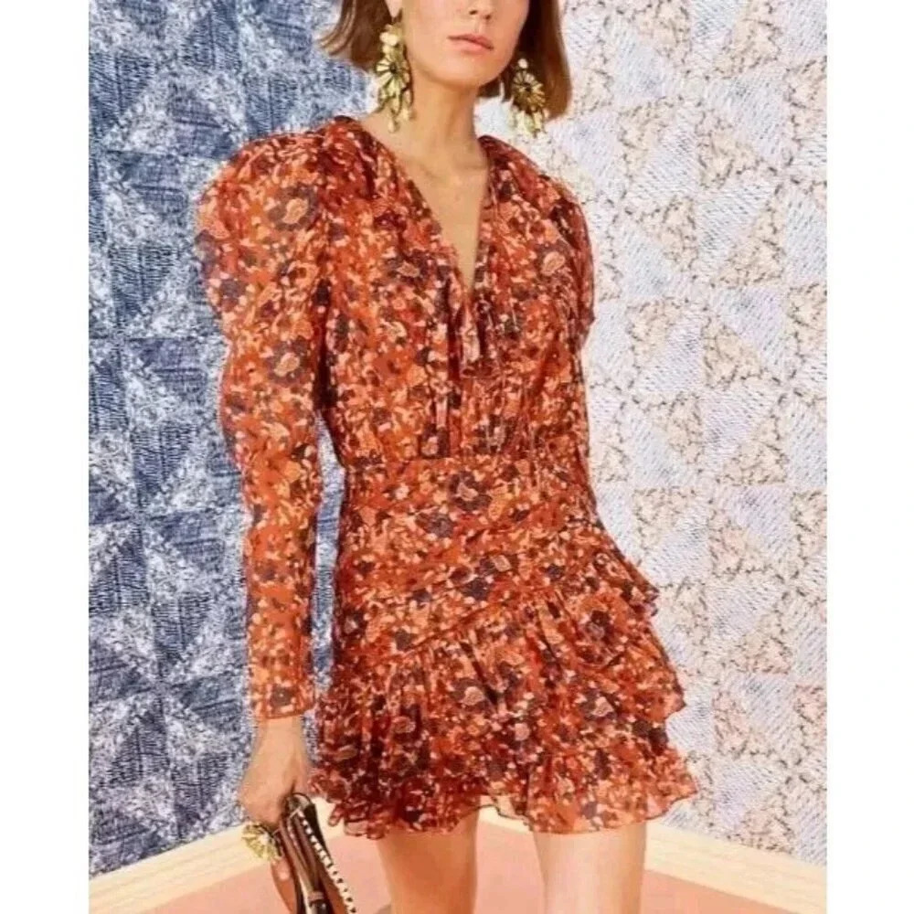 NWOT $595 Ulla Johnson Cecily Mini Dress Women's Poppy Rust Orange Size 6